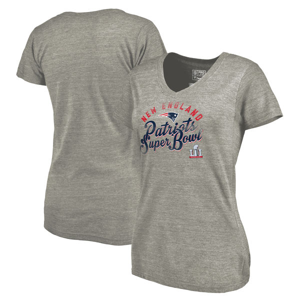 New England Patriots Pro Line by Fanatics Branded Women's Super Bowl LI Bound Tailgate Tri-Blend V-Neck T-Shirt - Heathered Gray